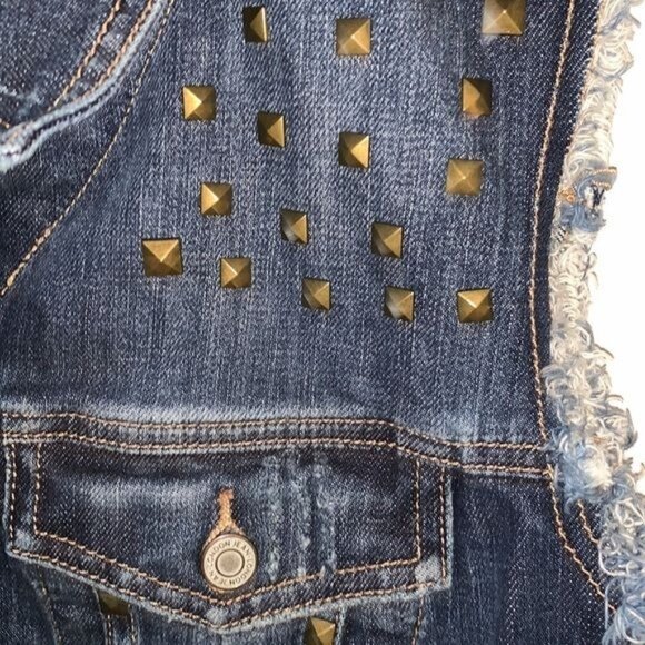 London Jean Womens Studded Denim Vest Sleeveless Button-Up Jacket Size S - Picture 5 of 8